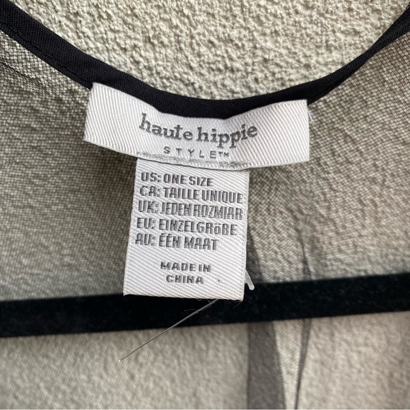 Haute Hippie Black Mesh sheer Floral Embroidered Fringe Boho Festival Poncho - Picture 3 of 7